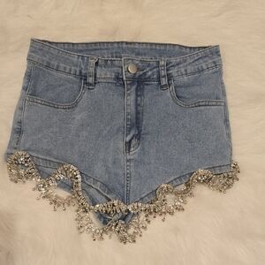 SHEIN Light Blue Jean Shorts with Silver Embellishments